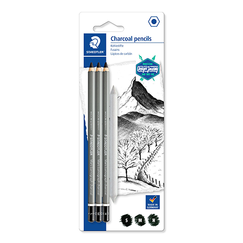 Lápiz carboncillo STAEDTLER, set/3+esfum