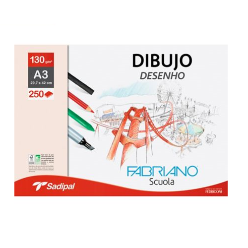 Papel para dibujar FABRIANO 130g, h. A4+