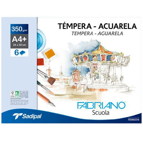 Papel témpera FABRIANO 350g, paq 6h A4+
